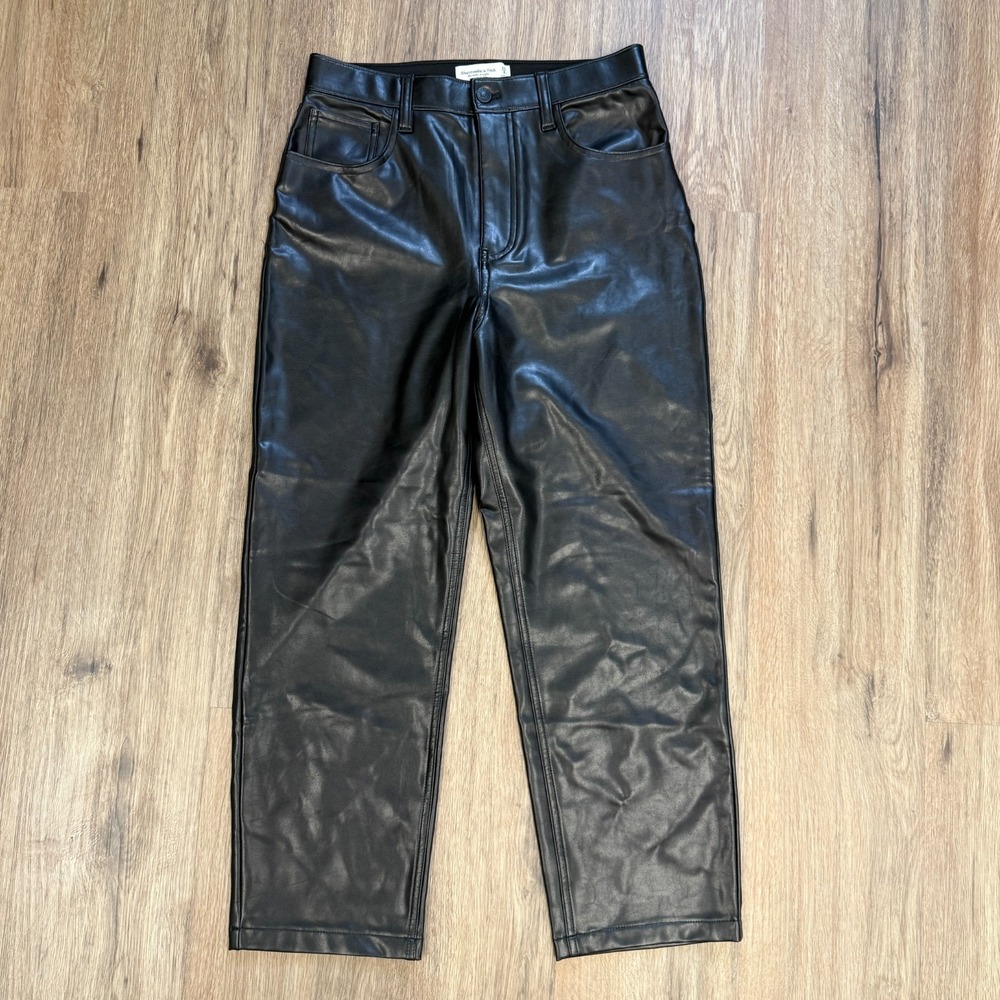 Abercrombie Fitch Faux Leather Ankle Straight Pants 8S/29 Black Ultra High Rise